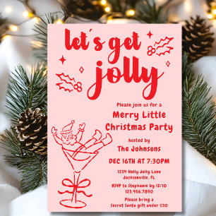 Whimsical Hand Drawn Red Pink Christmas Party  Invitation