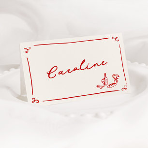 Whimsical Hand Drawn Red Place Card