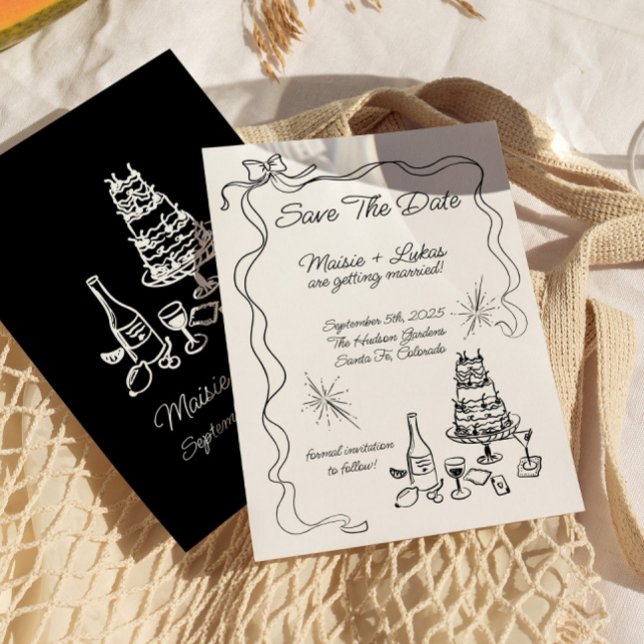 Whimsical Hand Drawn Ribbon Border Save the Date Invitation (Creator Uploaded)
