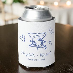 Whimsical Hand Drawn Romantic Blue Wedding Can Cooler