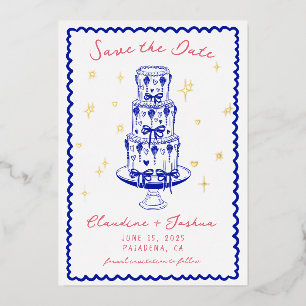 Whimsical Hand Drawn Save the Date Foil Invitation