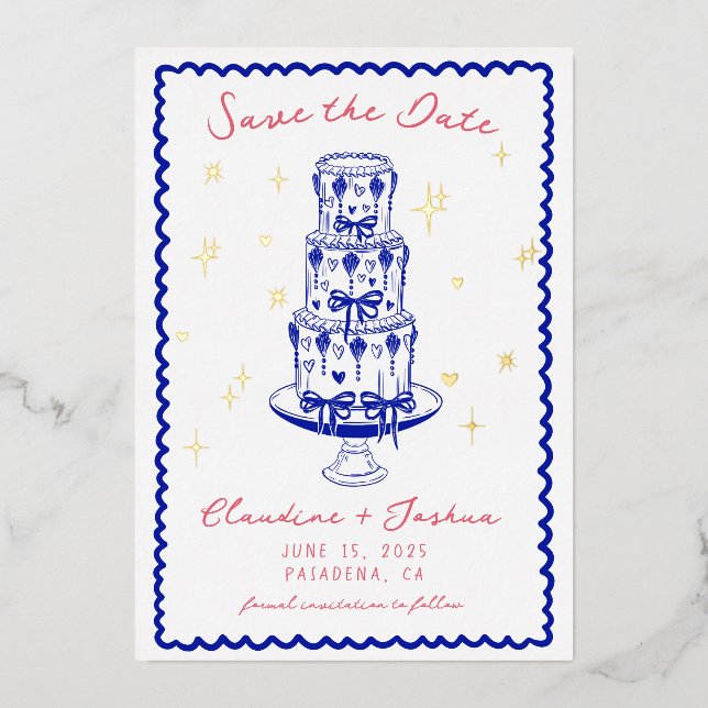 Whimsical Hand Drawn Save the Date Foil Invitation (Front)