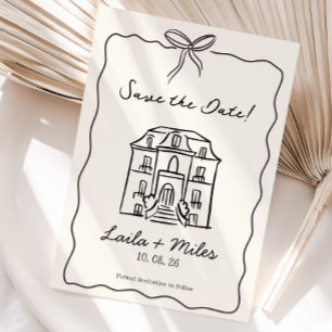 Whimsical hand drawn Save the date Venue card 