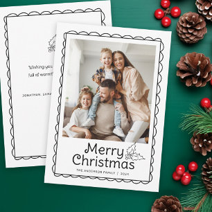 Whimsical Hand Drawn Scallop Frame Photo Christmas Holiday Card