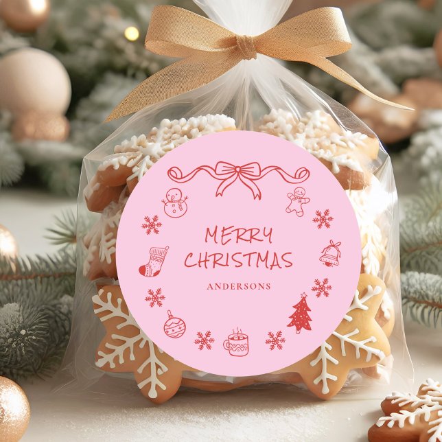 Whimsical Hand Drawn Scribble Christmas  Classic Round Sticker (Creator Uploaded)