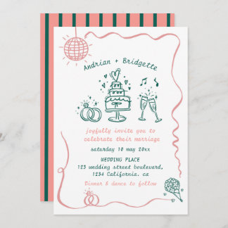 Whimsical Hand Drawn Scribble Wavy Frame Wedding Invitation