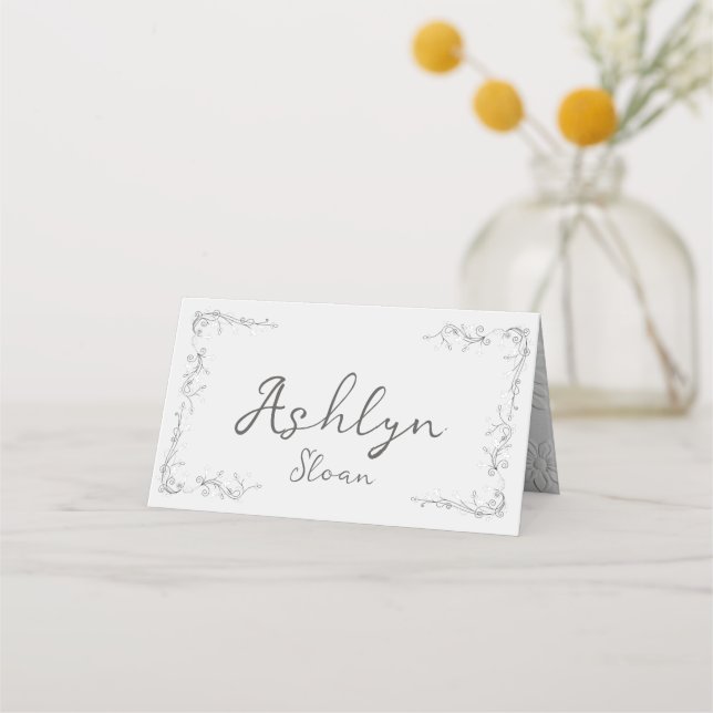 Whimsical Hand Drawn Script Wedding Guest Place Card (Front)