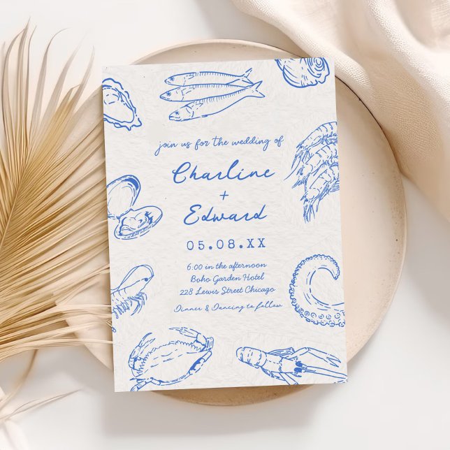 Whimsical  Hand Drawn Seafood Wedding Invitation (Creator Uploaded)