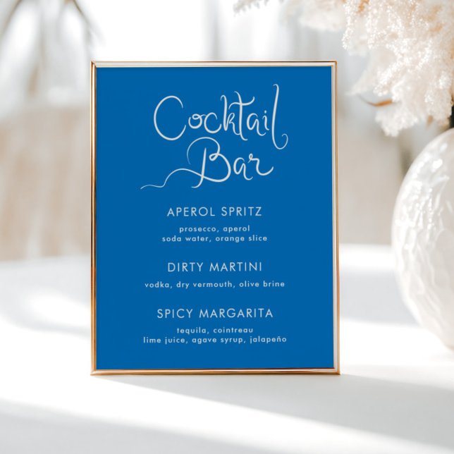 Whimsical Hand Drawn Shell Blue Cocktail Bar Poster (Creator Uploaded)