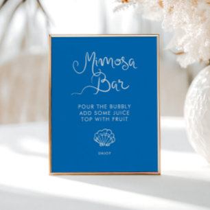 Whimsical Hand Drawn Shell Blue Mimosa Bar Poster