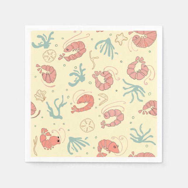 Whimsical Hand Drawn Shrimp Summer Party Napkin (Front)