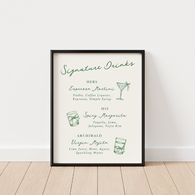 Whimsical Hand Drawn Signature Drinks Green Poster (Creator Uploaded)