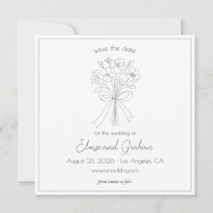 Whimsical Hand Drawn Simple Flower and Bow Wedding Save The Date