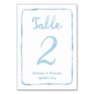 Whimsical Hand Drawn Simple Light Blue White Table Number