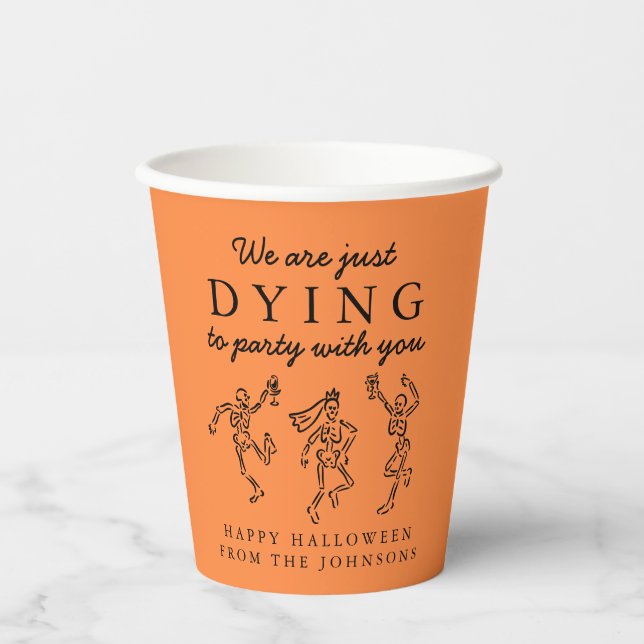 Whimsical Hand Drawn Skeletons Halloween Party Paper Cups (Front)