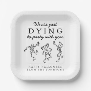 Whimsical Hand Drawn Skeletons Halloween Party Paper Plate