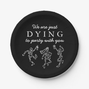 Whimsical Hand Drawn Skeletons Halloween Party Paper Plate