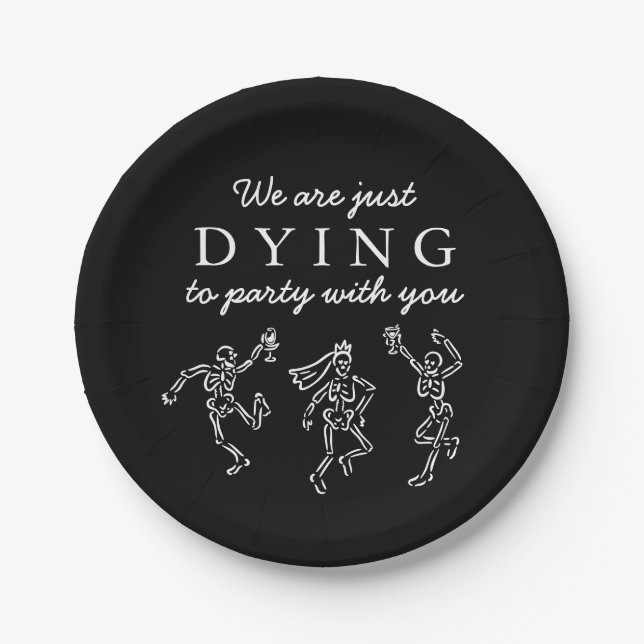 Whimsical Hand Drawn Skeletons Halloween Party Paper Plate (Front)