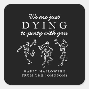 Whimsical Hand Drawn Skeletons Halloween Party Square Sticker