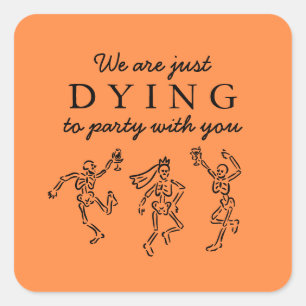Whimsical Hand Drawn Skeletons Halloween Party Square Sticker