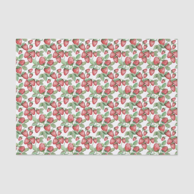 Whimsical Hand-Drawn Strawberry Pattern Watercolor Tissue Paper (Front)