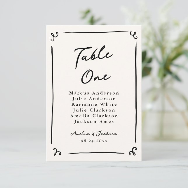 Whimsical Hand Drawn Table Card (Standing Front)