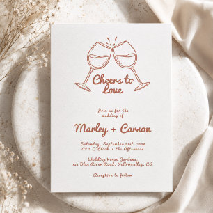Whimsical Hand Drawn Terracotta Wine Wedding Invitation