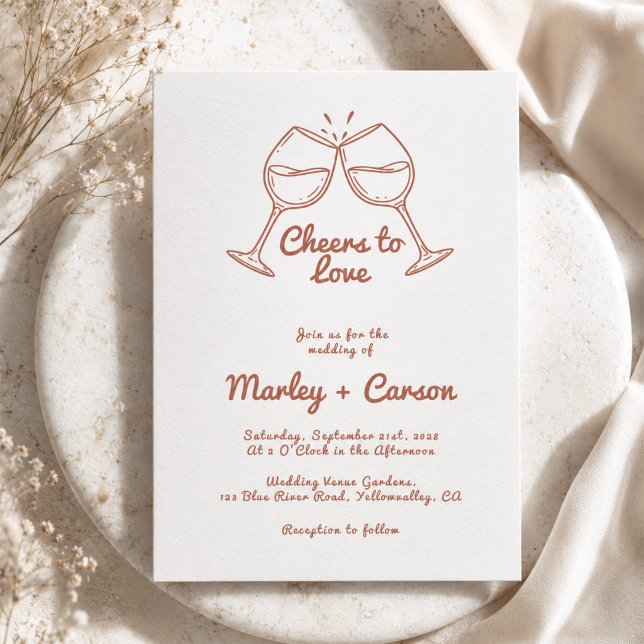 Whimsical Hand Drawn Terracotta Wine Wedding Invitation (Creator Uploaded)
