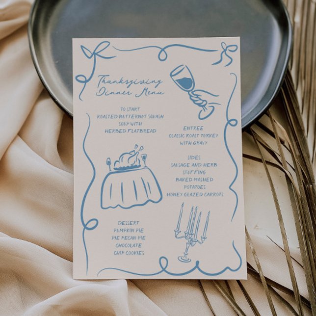 Whimsical Hand Drawn Thanksgiving Menu (Creator Uploaded)