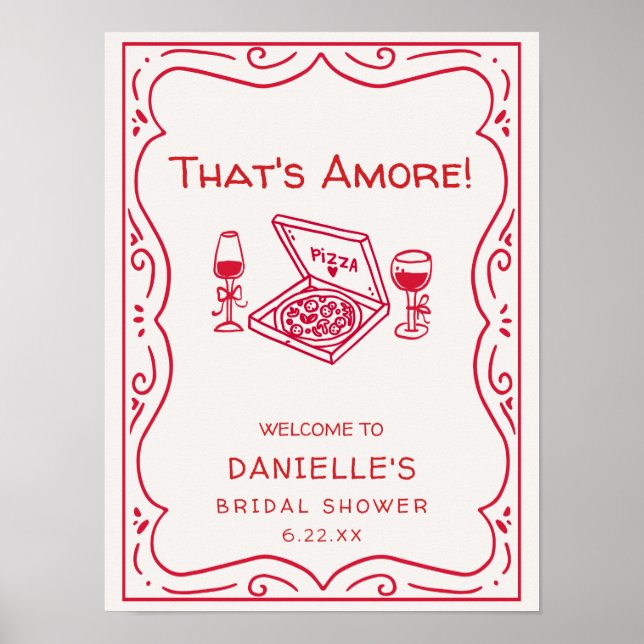 Whimsical Hand Drawn That's Amore Bridal Shower Poster (Front)