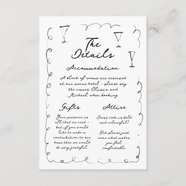 Whimsical Hand Drawn The Details Enclosure Card (Front)