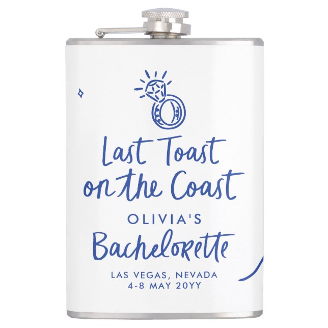 Whimsical hand drawn toast toast on the coast hip flask (Front)