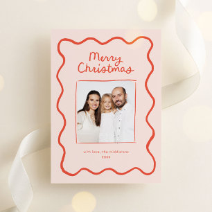 Whimsical Hand Drawn Wavy Border Christmas Photo Holiday Card