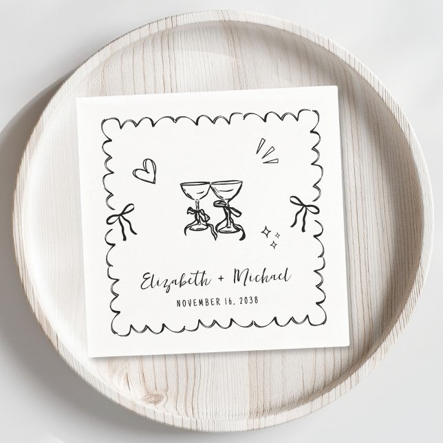 Whimsical Hand Drawn Wavy Frame Wedding Napkin (Creator Uploaded)