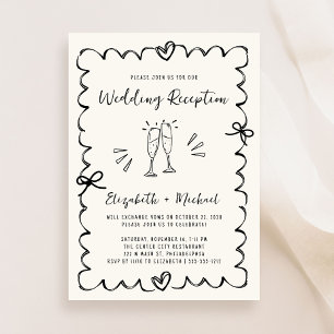 Whimsical Hand Drawn Wavy Frame Wedding Reception Invitation