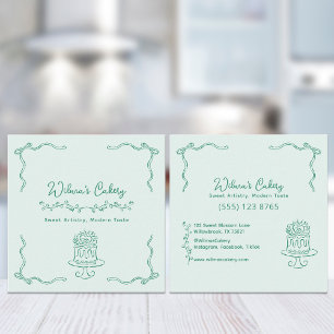 Whimsical Hand Drawn Wedding Cake Bakary Business Square Business Card