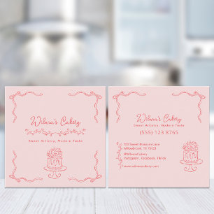 Whimsical Hand Drawn Wedding Cake Bakary Business Square Business Card