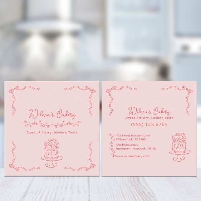 Whimsical Hand Drawn Wedding Cake Bakary Business Square Business Card (Creator Uploaded)