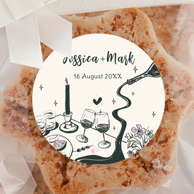 Whimsical Hand Drawn Wedding Classic Round Sticker (Creator Uploaded)