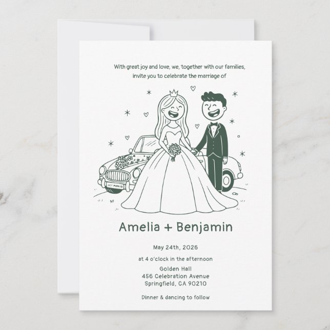 Whimsical Hand Drawn Wedding Couple | Wedding  Invitation (Front)