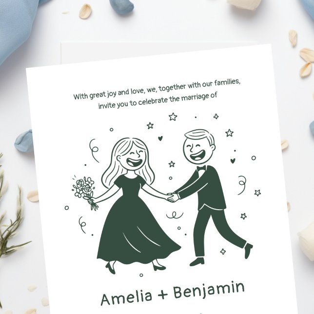 Whimsical Hand Drawn Wedding Couple | Wedding  Invitation (Creator Uploaded)