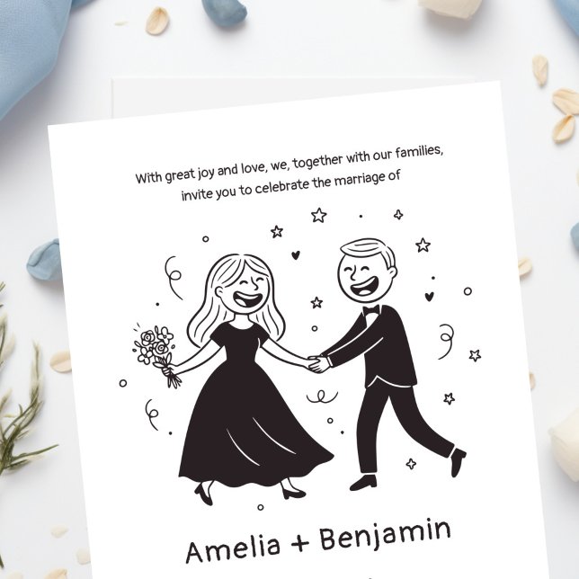 Whimsical Hand Drawn Wedding Couple | Wedding  Invitation (Creator Uploaded)