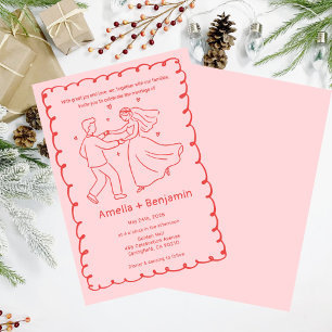 Whimsical Hand Drawn Wedding Couple   Wedding  Invitation
