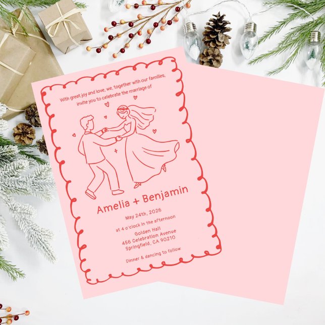 Whimsical Hand Drawn Wedding Couple | Wedding  Invitation (Creator Uploaded)