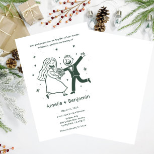 Whimsical Hand Drawn Wedding Couple   Wedding  Invitation