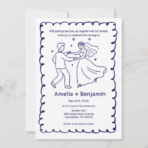 Whimsical Hand Drawn Wedding Couple   Wedding  Invitation