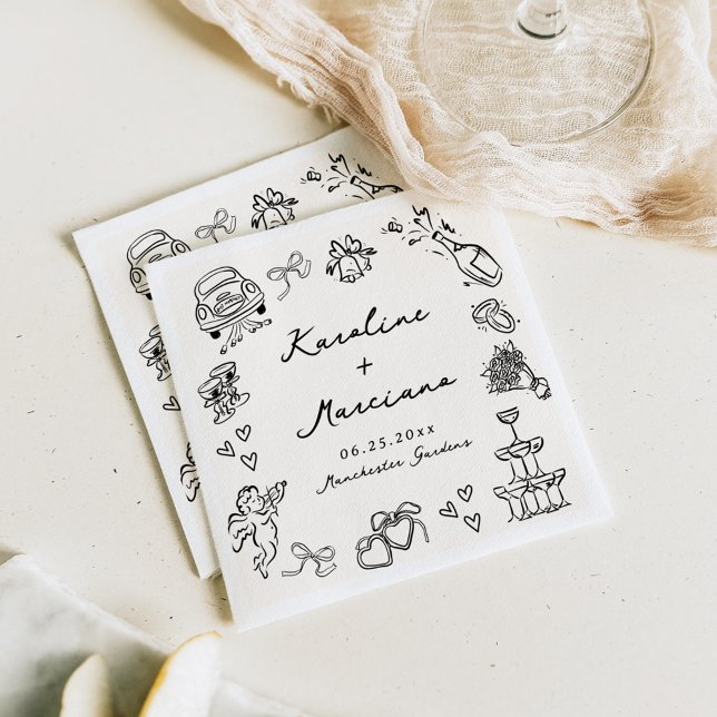 Whimsical Hand Drawn Wedding Doodles Napkin (Creator Uploaded)