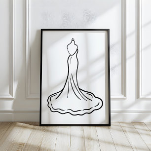 Whimsical Hand-Drawn Wedding Dress Sketch Art Poster
