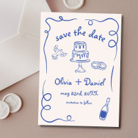 Whimsical Hand Drawn Wedding French Navy Blue