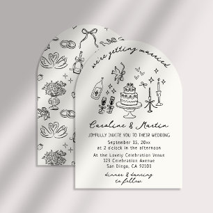Whimsical, hand drawn wedding invitation
